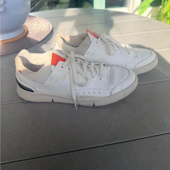 On Running White and Orange Sneakers - Picture 2 of 5